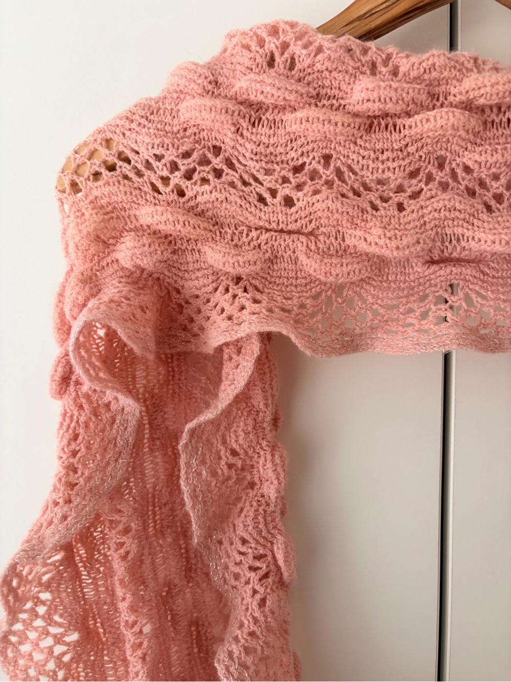 Pink Ruffled Knit Scarf - Picture 4 of 6